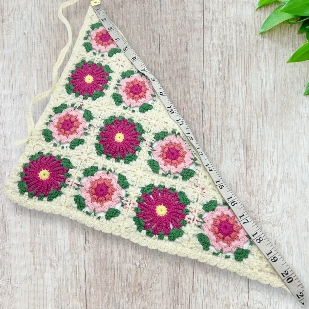 New Handmade Crochet Knitted Multicolour Floral Triangle Headband One Size